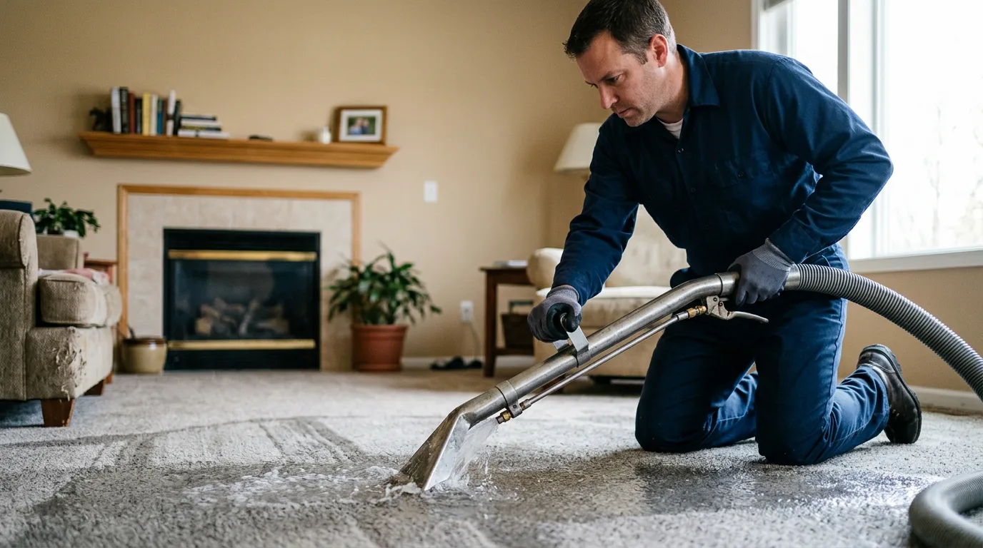 Water damage restoration technician working near Chalmers, IN